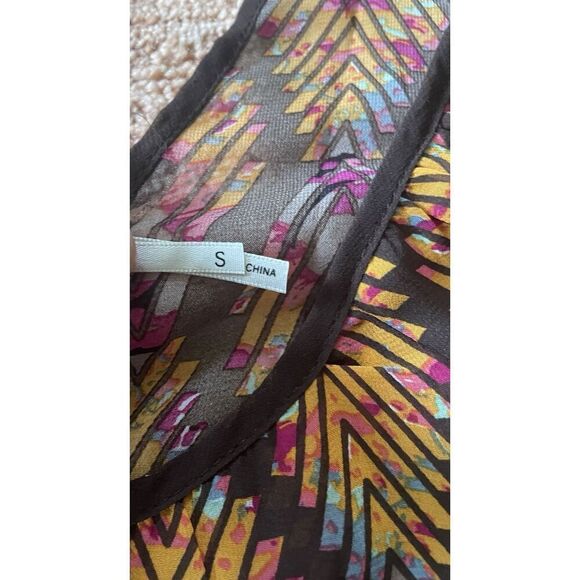 Blu Pepper Sheer Boho Blouse Top S Multicolor Chevron Long Sleeve Lightweight - Picture 3 of 8